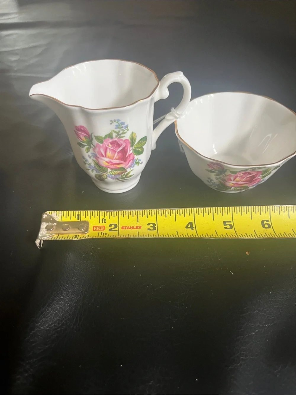 Royal Grafton White Porcelain Creamer and Sugar Bowl Set with Pink Rose Motif